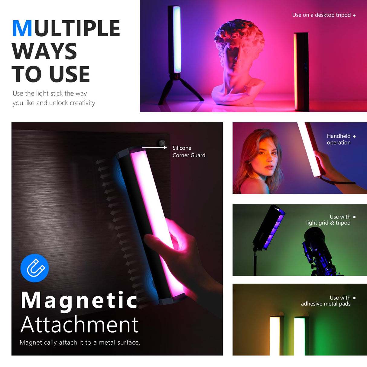 NEEWER RGB LED Video Palo Luz, Barra Táctil y Control App, Luz de Fotografía de Mano Magnética, Regulable 3200K-5600K CRI98+ Luz LED a Todo Color con Batería de 6400mAh, 17 Escenas, RGB1