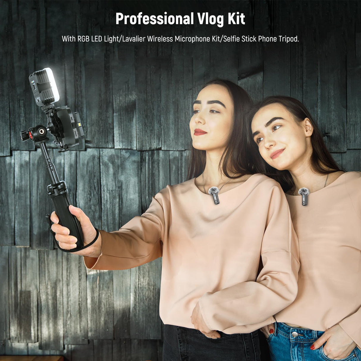 NEEWER Kit Vlogging para Teléfono con Luz LED RGB/Sistema Micrófono Inalámbrico Lavalier/Trípode para Teléfono Selfie Palo, Creador Contenido Esencial para iPhone Android Podcast Youtube, PA048