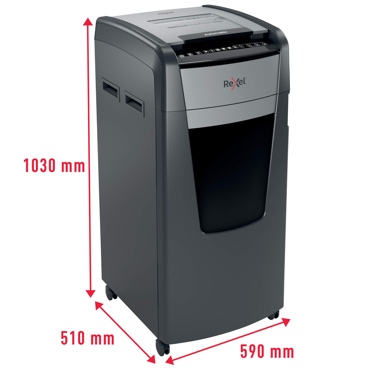 Rexel Optimum Autofeed Destructora de Papel de Alimentación Automática con Microcorte P5, 600 Hojas, Papelera de 110 L, con Ruedas, 2020600M