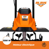 RURIS Motobinadora eléctrica 120RE - 1200W, Ancho 400 mm, Profundidad 220 mm, 24 Cuchillos, Freno electrónico, 2 Ruedas, Ligera y silenciosa