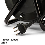 Velamp Alargador eléctrico con enrollacables 50 m – 4 tomas polivalentes (Schuko + 10/16 A) – Enchufe grande 16 A – Interruptor de protección – Cable eléctrico multipolar 3G sección 1,5 mm²