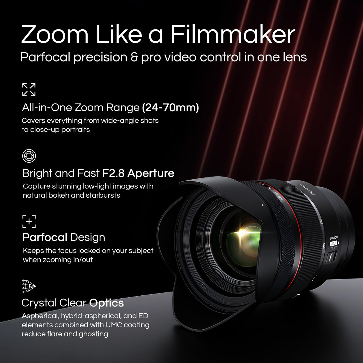 Rokinon AF 24-70mm f/2.8 Lente de Zoom de Marco Completo con Enfoque automático para Sony E (IO2470AFZ-E)