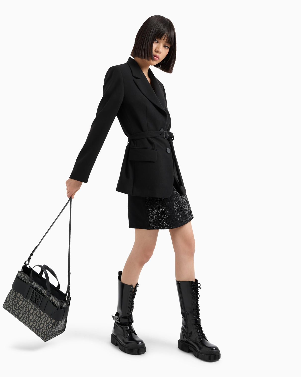 Armani Exchange Bolso Grande con Logotipo de Satchel Tote Bag, Big Mujeres, Beige/Black, Einheitsgröße