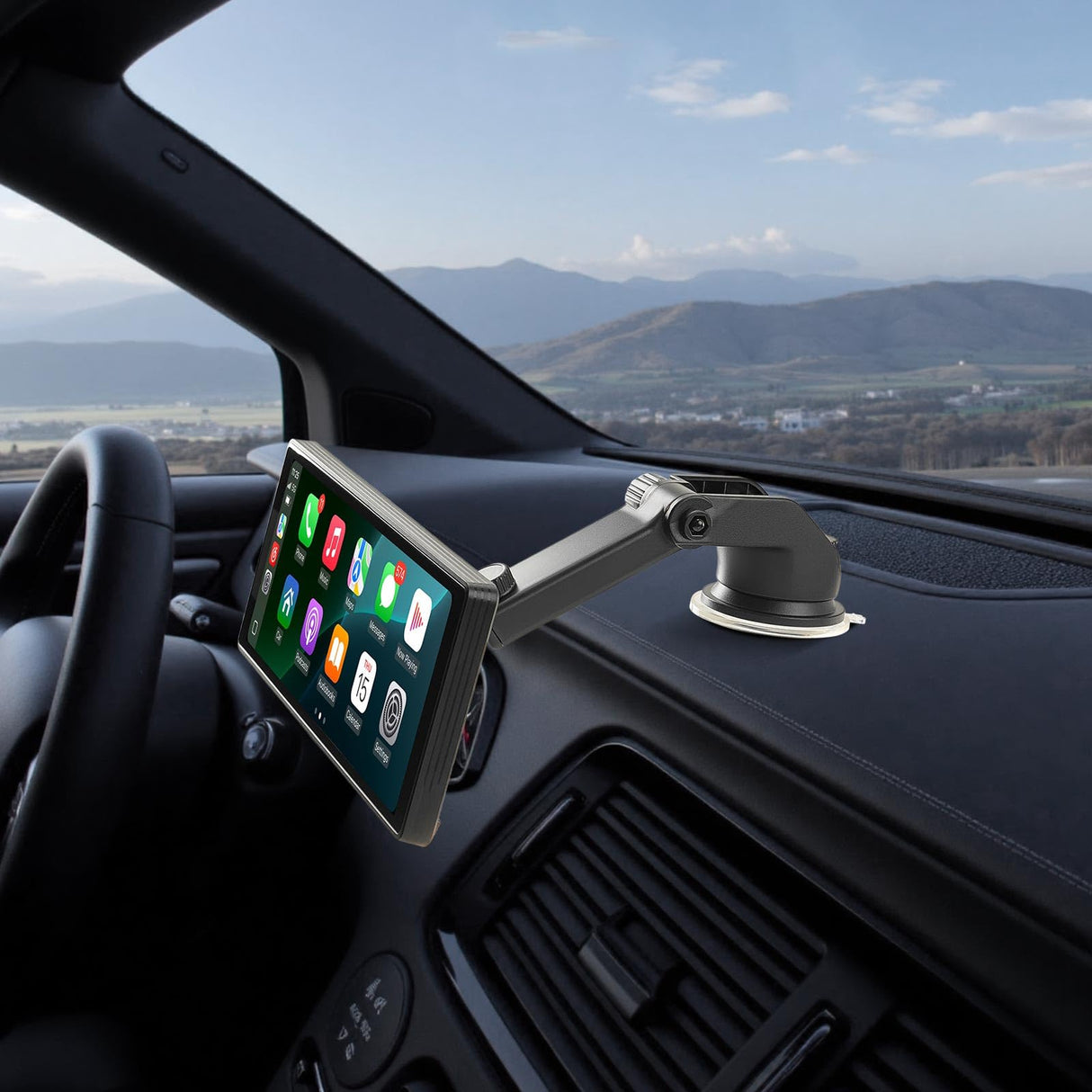 VEVOR Estéreo Inalámbrico HD para Coche, con Pantalla Táctil Compatible con Apple CarPlay y Android Auto, con Control de Voz, Enlace Espejo, Bluetooth, Navegación GPS, 245 x 97 x 30 mm, Negro