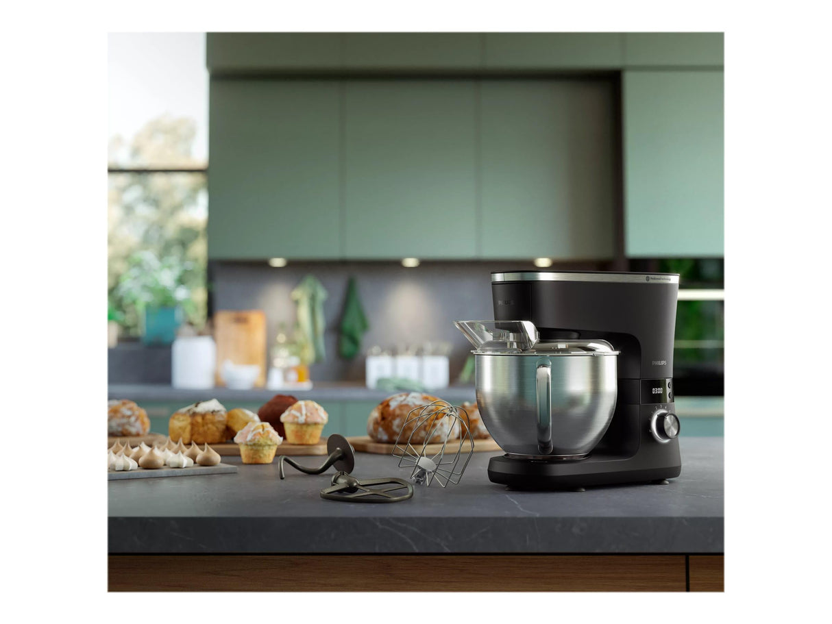 Philips 7000 Series Robot de Cocina - 5,5 Litros, 1000 Vatios, 8 Ajustes de Velocidad, Tecnología ProKnead, Recetas, Temporizador Inteligente LED, Ganchos para Masa, Batidor y Batidora (HR7962/01)
