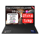 LG gram Pro 16Z90U-G.AU88BN - Ordenador Portátil Ultraligero de 16" Intel Core Ultra 7 355, 3 GB RAM, 1 TB SSD, IPS Antirreflejo, 1239g, 27.5h, Windows 11, Teclado QWERTY Español, Negro