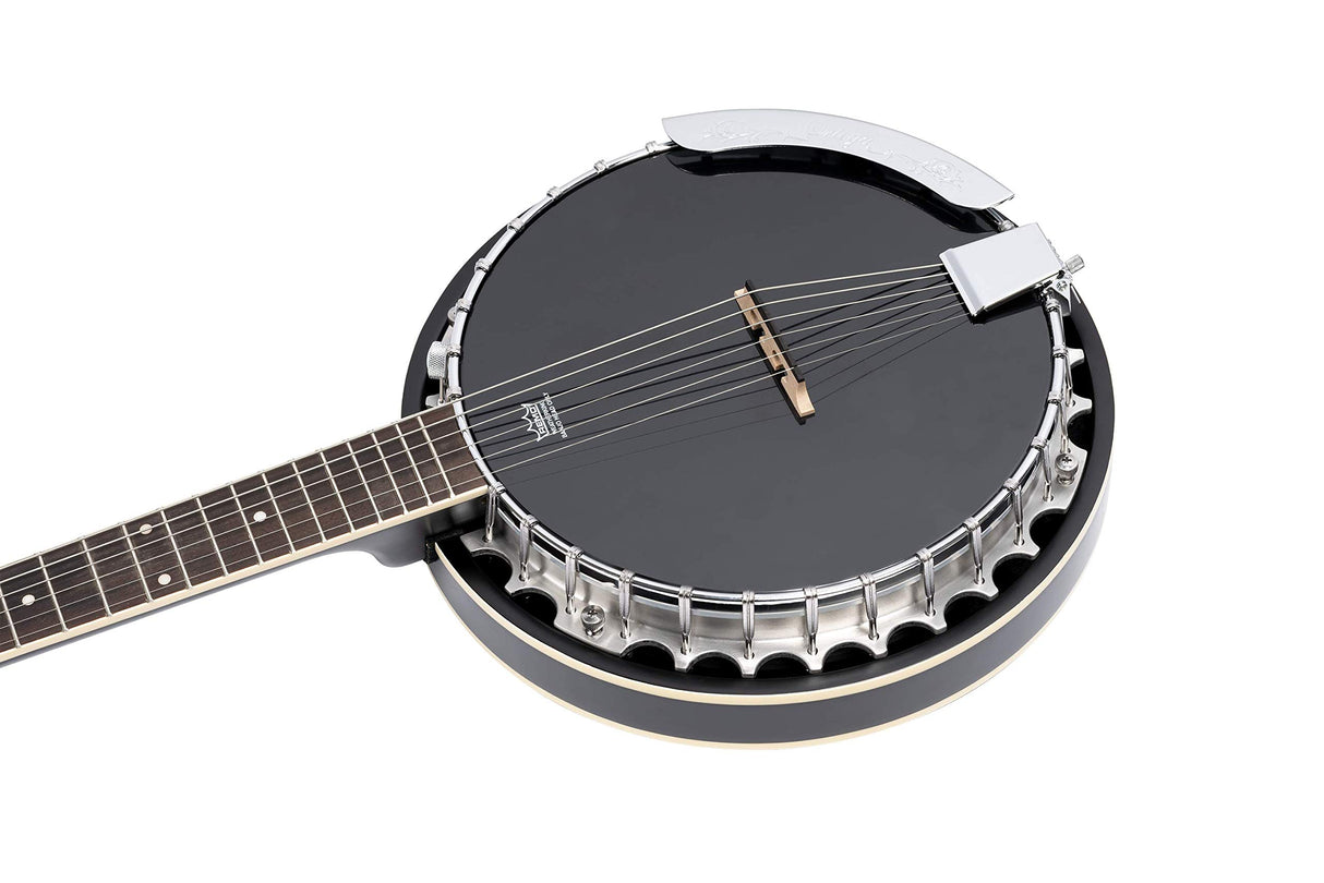 ORTEGA Raven Series Banjo - Banjo de 6 cuerdas, incluye funda, color negro satinado