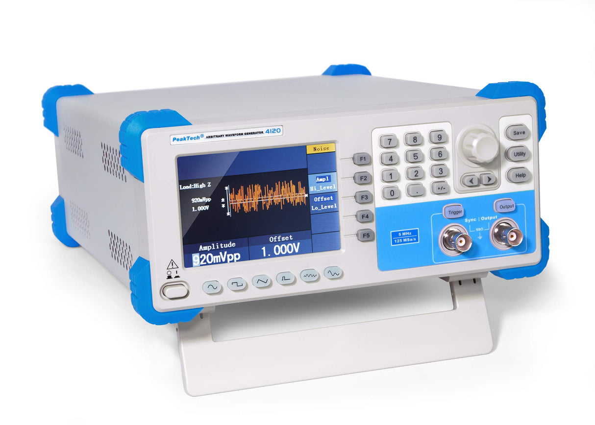 PeakTech, Generador de funciones arbitrarias Peaktech P 4120 1CH, 1 µhz, 5 Mhz, 6 formas de onda estándar, mando a distancia y software para edición de formas de onda, frecuencia de 125 MS/S