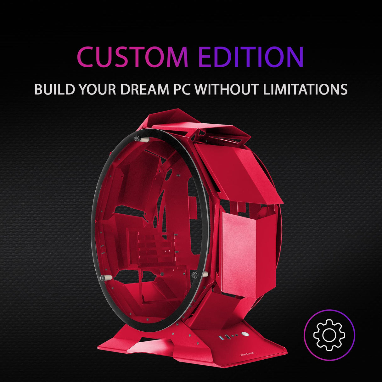 Mars Gaming MCORB, Caja de Ordenador Gaming Micro-ATX XL, Diseño Circular Custom, Doble Cristal Templado, Chasis PC, Rojo