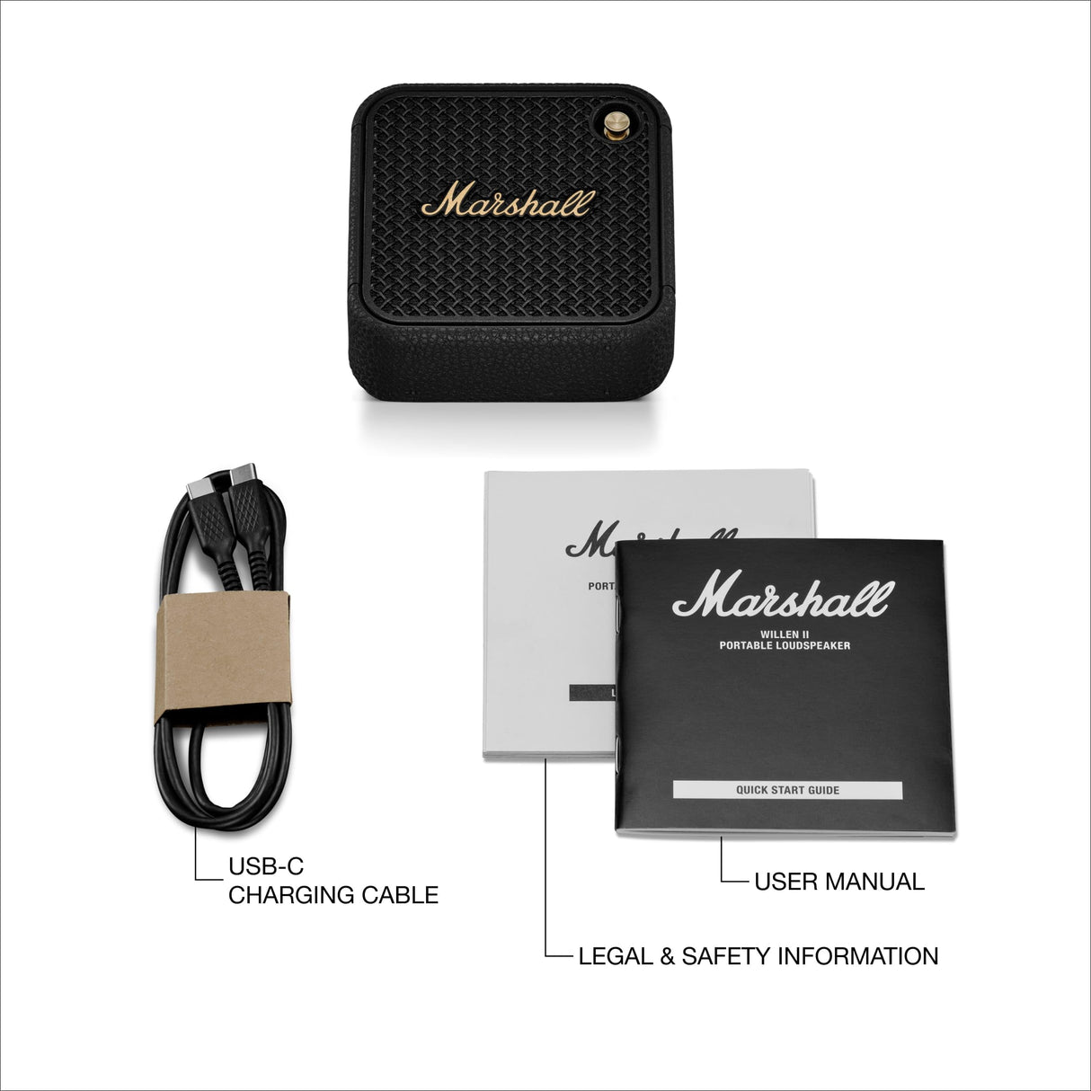 Marshall Willen II Altavoces inalámbricos Bluetooth 17 Horas de reproducción IP67 Carga rápida a Prueba de Agua - Negro y latón