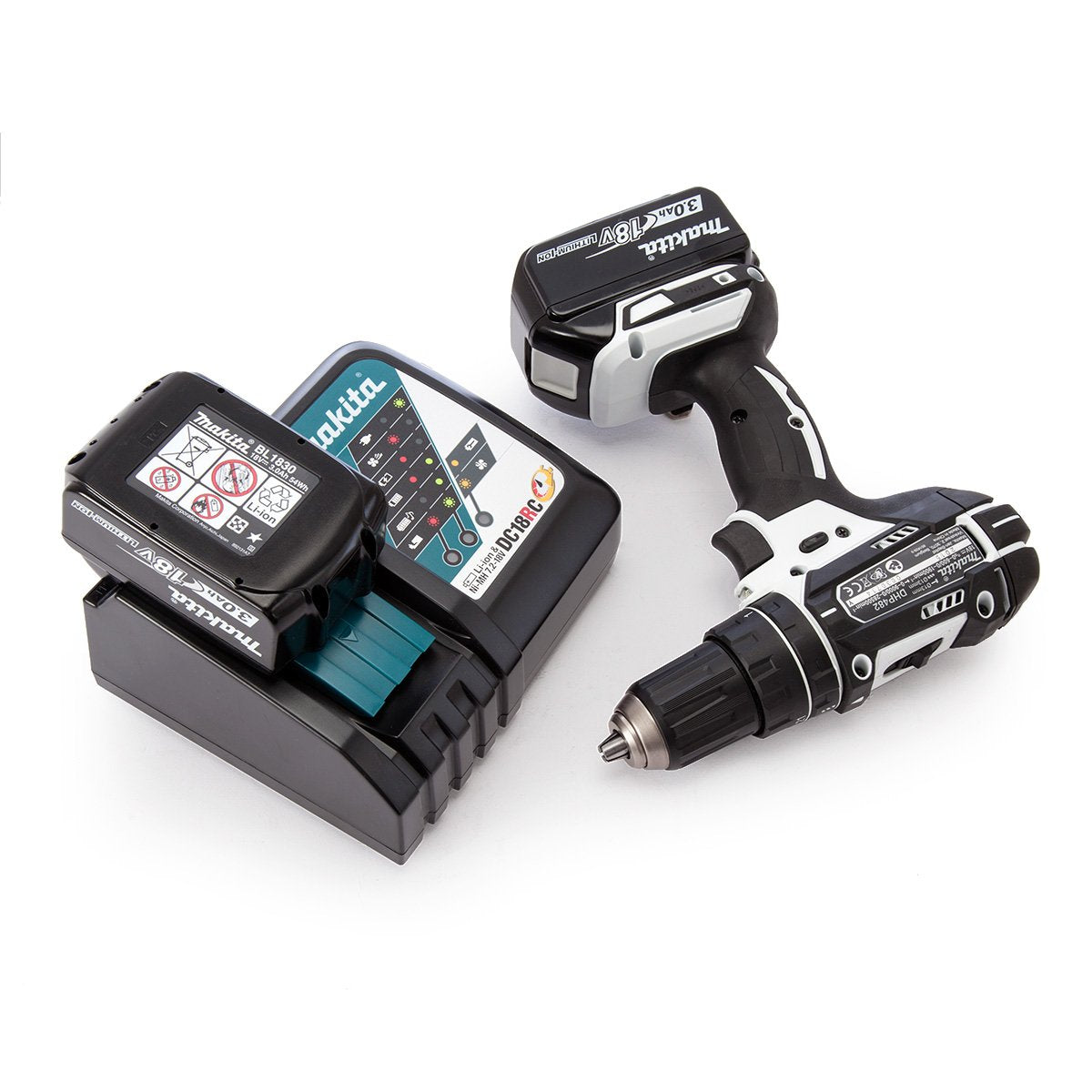 Makita DHP482RFWJ - Kit Makpac de taladro LXT Combi 18V 2x3.0 Ah, ion de litio