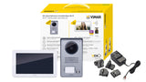 Vimar K40945 Kit videoportero contenido: videoportero Wi-Fi LCD 7in pantalla táctil, placa de entrada audio/vídeo de 1 botón, alimentador con clavijas intercambiables, con soporte, blanco