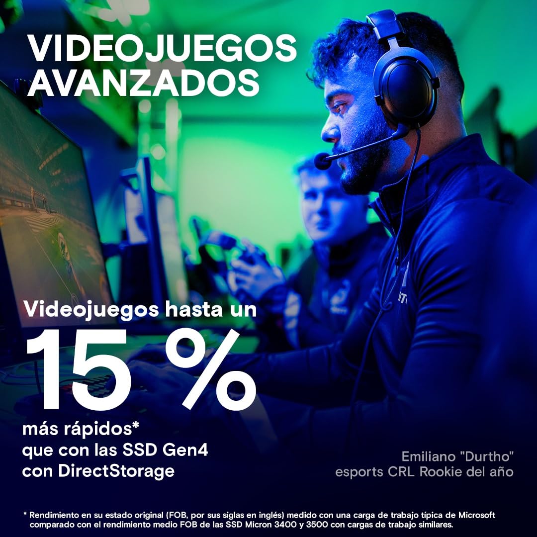 Crucial T705 SSD 2TB PCIe Gen5 NVMe M.2 SSD Interno Gaming, hasta 14.500MB/s, Microsoft DirectStorage, Compatibilidad PCIe 4.0, Disco Duro SSD - CT2000T705SSD3