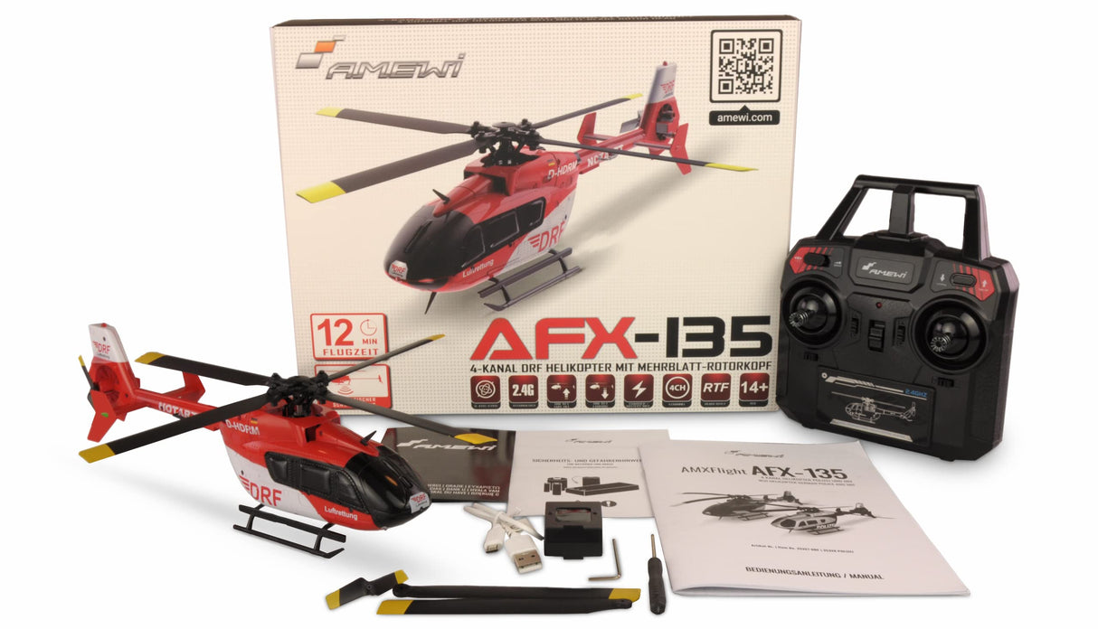 Amewi AFX-135 DRF Helicóptero 4 Canales 6G RTF Rojo y Blanco RC Control Remoto