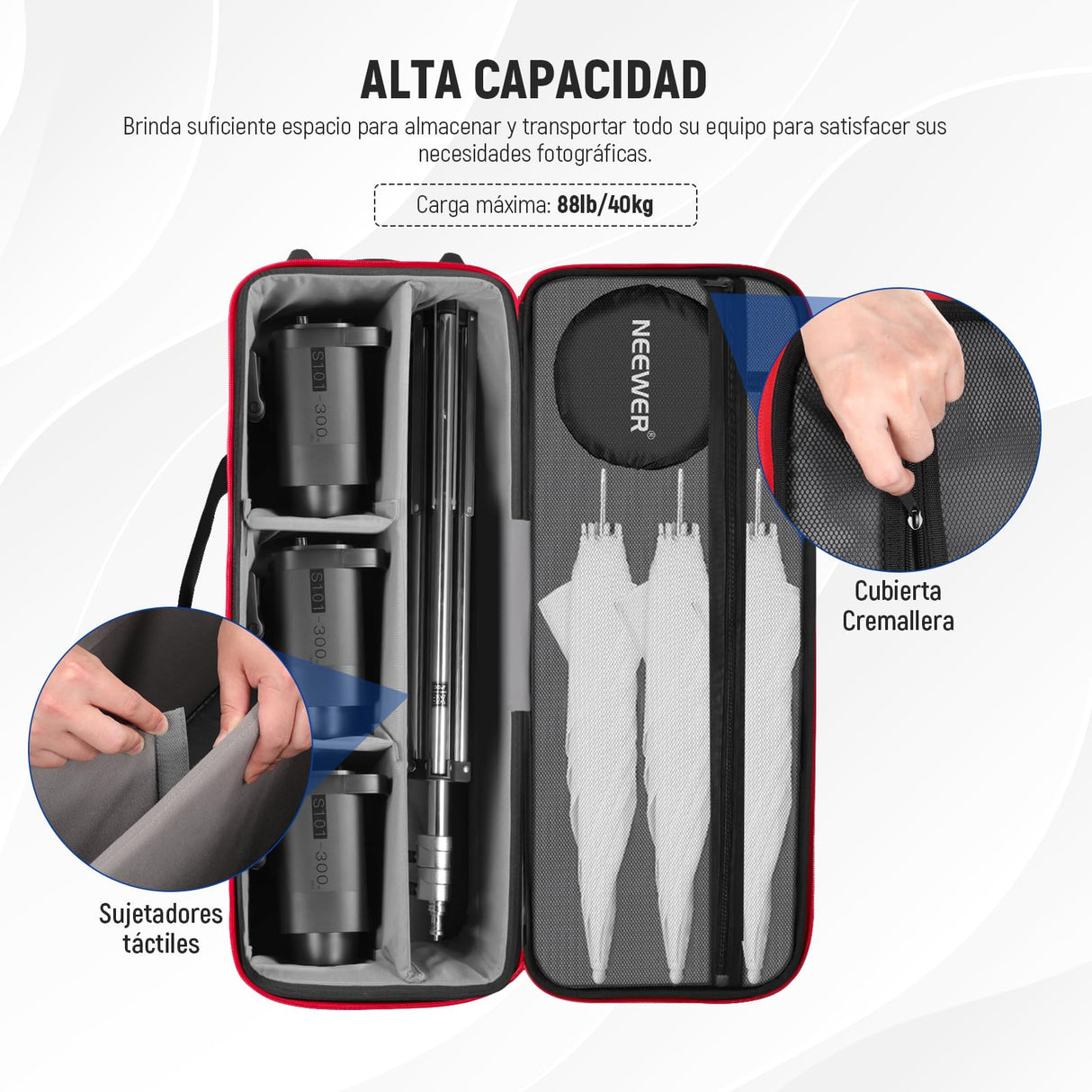Neewer Maletín con Ruedas para Equipo de Estudio fotográfico, con Ruedas, Correas, Compartimento Acolchado, asa para Soportes de luz, estroboscópicos, Accesorios de fotografía, Red, 96x39x31cm,