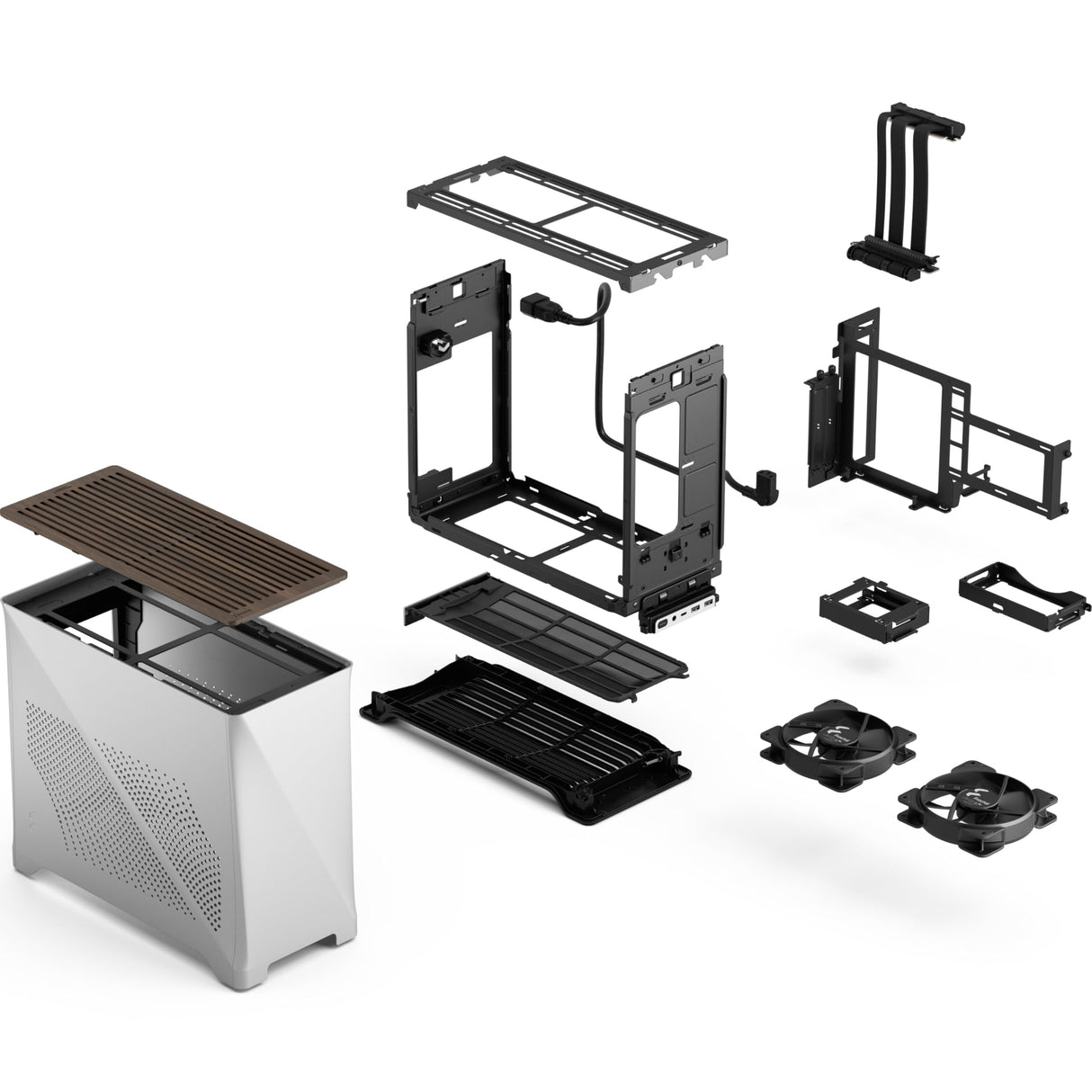 Fractal Design Era 2 ITX PC Case in Silver - Aluminio anodizado Elegante, Superficie de Nogal Macizo, Compatible con GPU de 3 Ranuras, Cable Riser PCIe 4.0 Incluido
