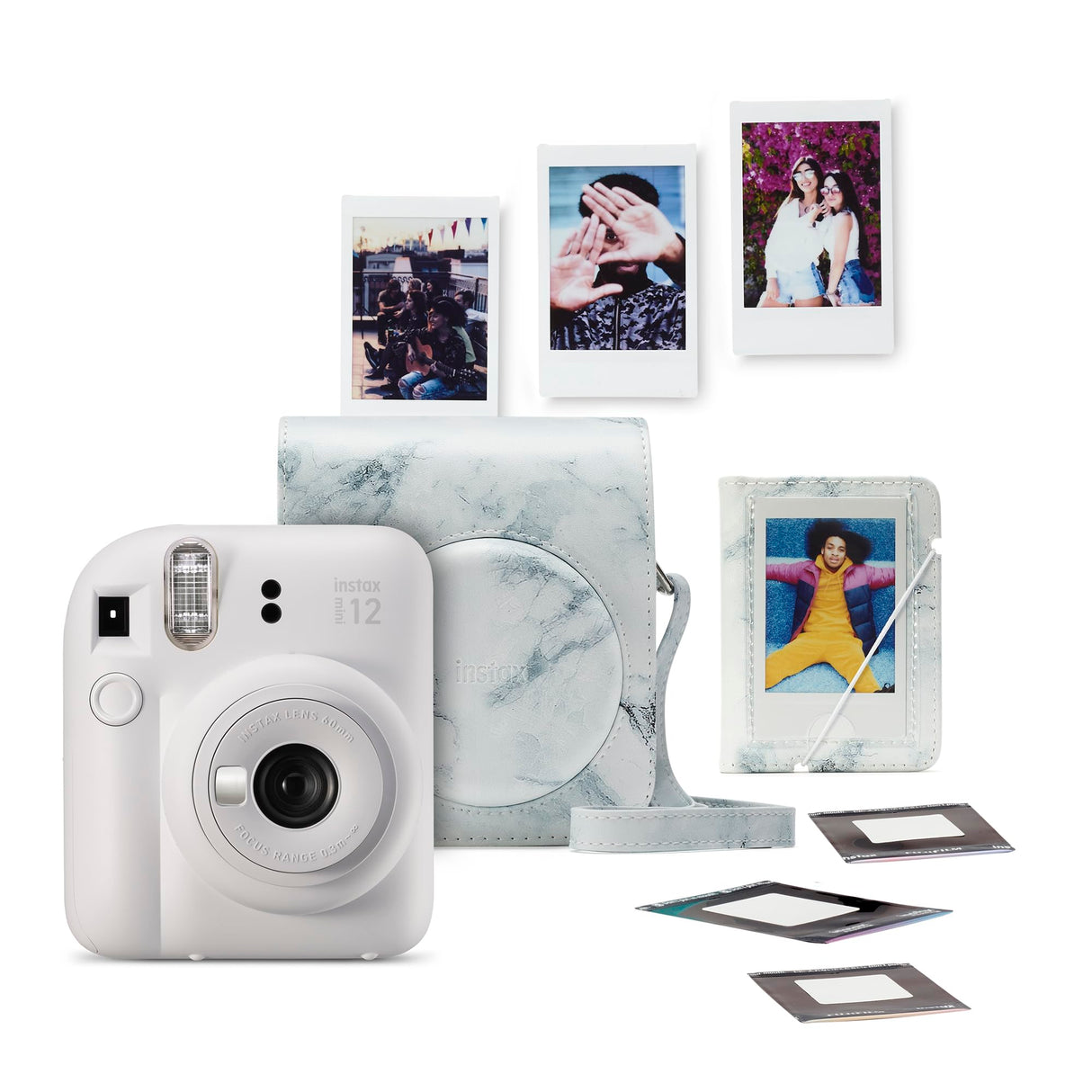 instax Mini 12 Kit con cámara. El Kit Contiene cámara, Funda, Mini álbum, Carga de 10 Fotos y Pegatinas.