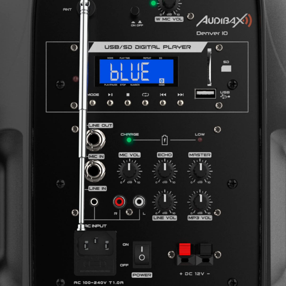 Audibax Denver 10 Altavoz Activo PA 10” con Bateria, Ruedas + 1 Micro Inalambrico Mano