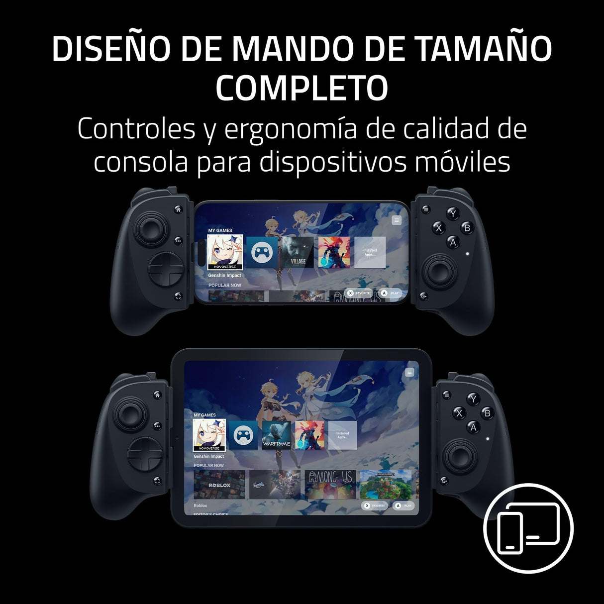 Razer Kishi V3 Pro - Mando gaming USB-C para iPhones, smartphones Android y mini tablets de hasta 8" - Plug and Play- sticks analógicos antideriva (12 botones - hápticos Sensa HD) Negro