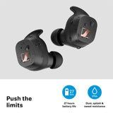 Sennheiser Sport True Wireless - auriculares intraurales Bluetooth para estilos de vida activos, cancelación de ruido, controles táctiles, y batería de 27 horas de duración, Negro