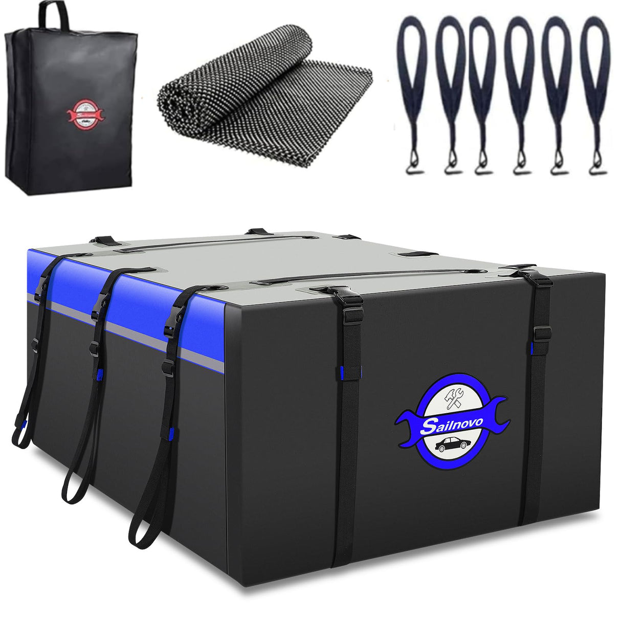 Sailnovo Techo, Coche, Impermeable, Amplio, con 6 Correas estables, Almohadillas Antideslizantes y Carcasas para Coches
