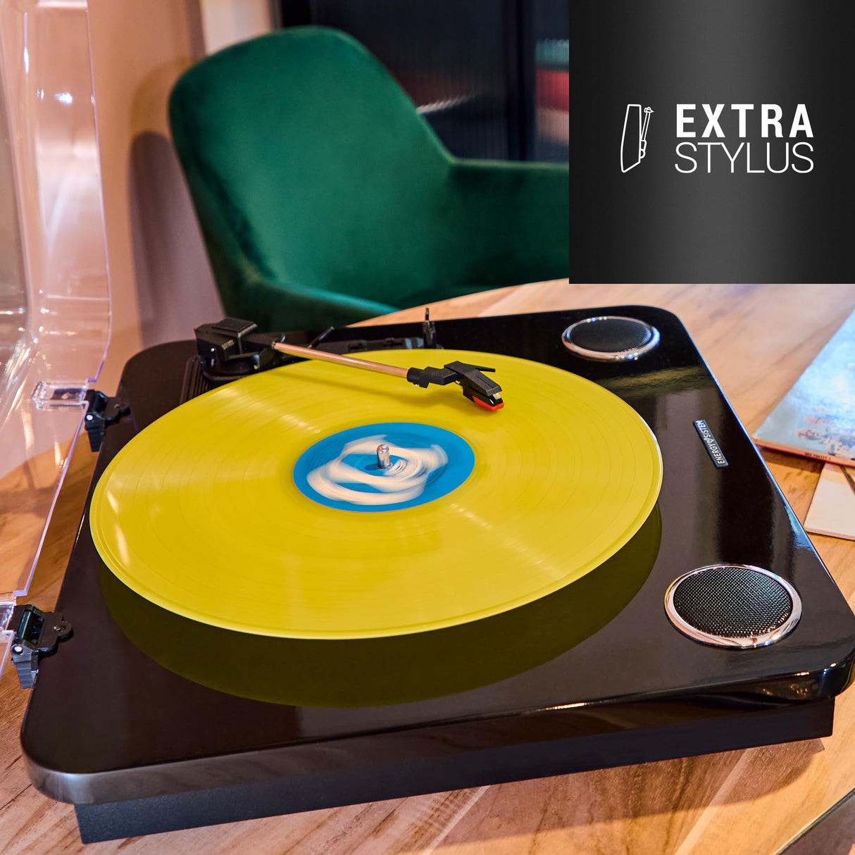 Energy Sistem Blackspin – Tocadiscos (10W, vinilos, RCA, Puerto USB, Bluetooth, Bluetooth out)