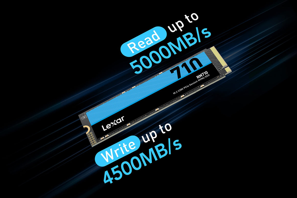 Lexar NM710 1TB SSD, M.2 2280 PCIe Gen4x4 NVMe SSD interno, hasta 5000 MB/s de lectura, 4500 MB/s de escritura, unidad interna de estado sólido (LNM710X001T-RNNNG)