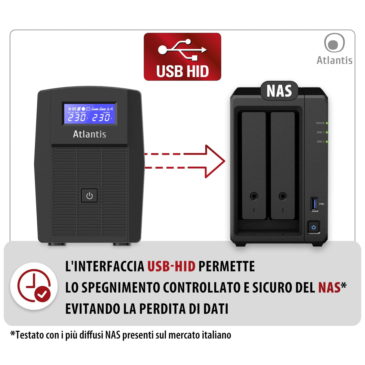 Atlantis A03-HP1003 - Fuente de alimentación ininterrumpida de Onda sinusoidal Pura 800VA 480W Line Interactiva, Pantalla LCD, Puerto USB-HID, 2 Salidas Shuko + Cable de alimentación, 1 batería