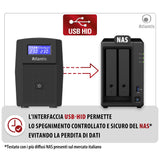 Atlantis A03-HP1003 - Fuente de alimentación ininterrumpida de Onda sinusoidal Pura 800VA 480W Line Interactiva, Pantalla LCD, Puerto USB-HID, 2 Salidas Shuko + Cable de alimentación, 1 batería