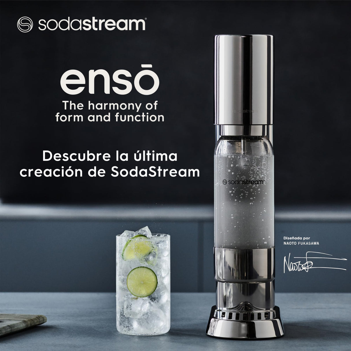 SodaStream Enso - Máquina Gasificadora de Agua Premium de Acero Inoxidable, Incluye Botella de 1 Litro para Gasificar Apta para Lavavajillas
