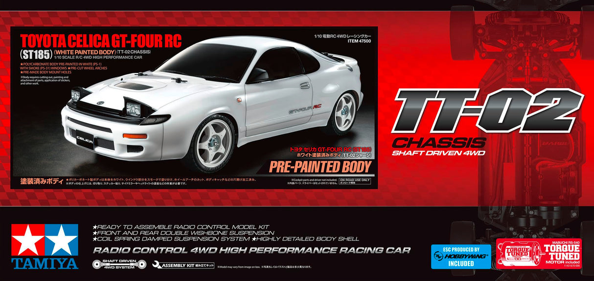 Tamiya 47500 1:10 RC Toyo. Celica GT-Four TT-02 Pintura. - Coche teledirigido, vehículo RC, modelismo, carrocería prepintada, Modelo RC, Kit RC
