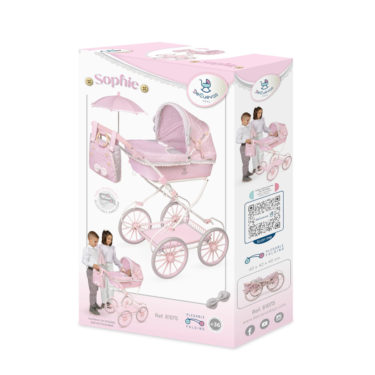 Carro de Muñecas Sophie Plegable con Sombrilla DeCuevas 81075