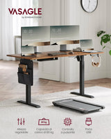 VASAGLE Escritorio Eléctrico de Altura Regulable, 60 x 160 x (72-120) cm, Ajuste Continuo, Función de Memoria con 4 Alturas, Marrón Rústico LSD176X01V1