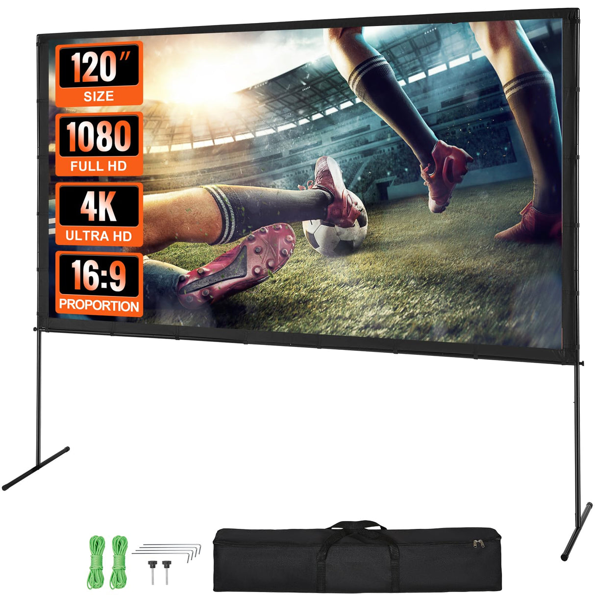 VEVOR Pantalla de Proyector de Pie 120" 16:9 HD Pantalla de Proyección Portátil de Doble Cara Antiarrugas Amplio Ángulo de Visión con Bolsa de Almacenamiento para Proyector de Vídeo de Cine en Casa