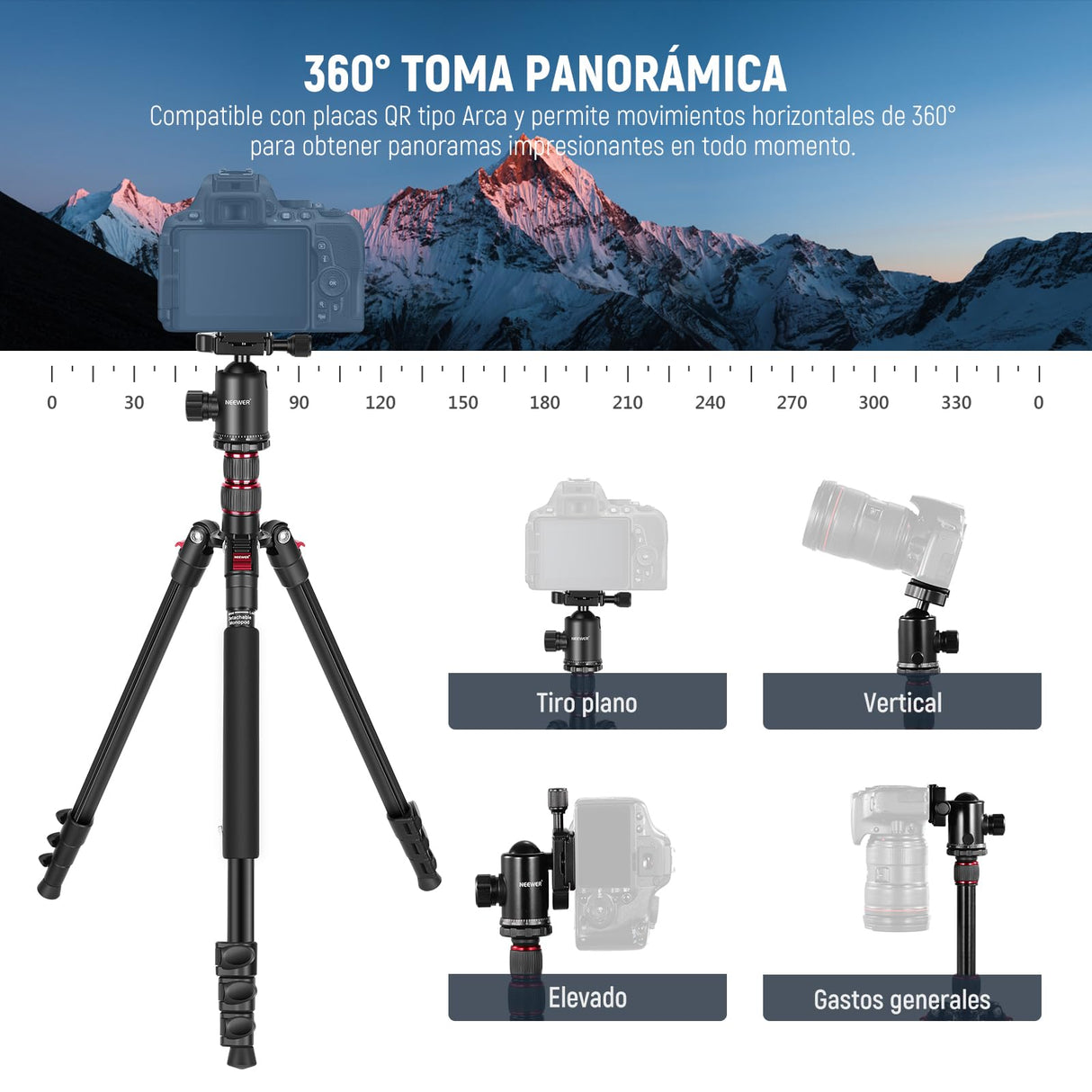 NEEWER 77" Trípode Monopie Cámara con Soporte Móvil Trípode Portátil Viaje con Control Remoto 360° Cabezal Esférico 2 Ejes Columna Central Placa Arca QR y Bolsa Trípode DSLR de Aluminio Máx 34lb, TP77