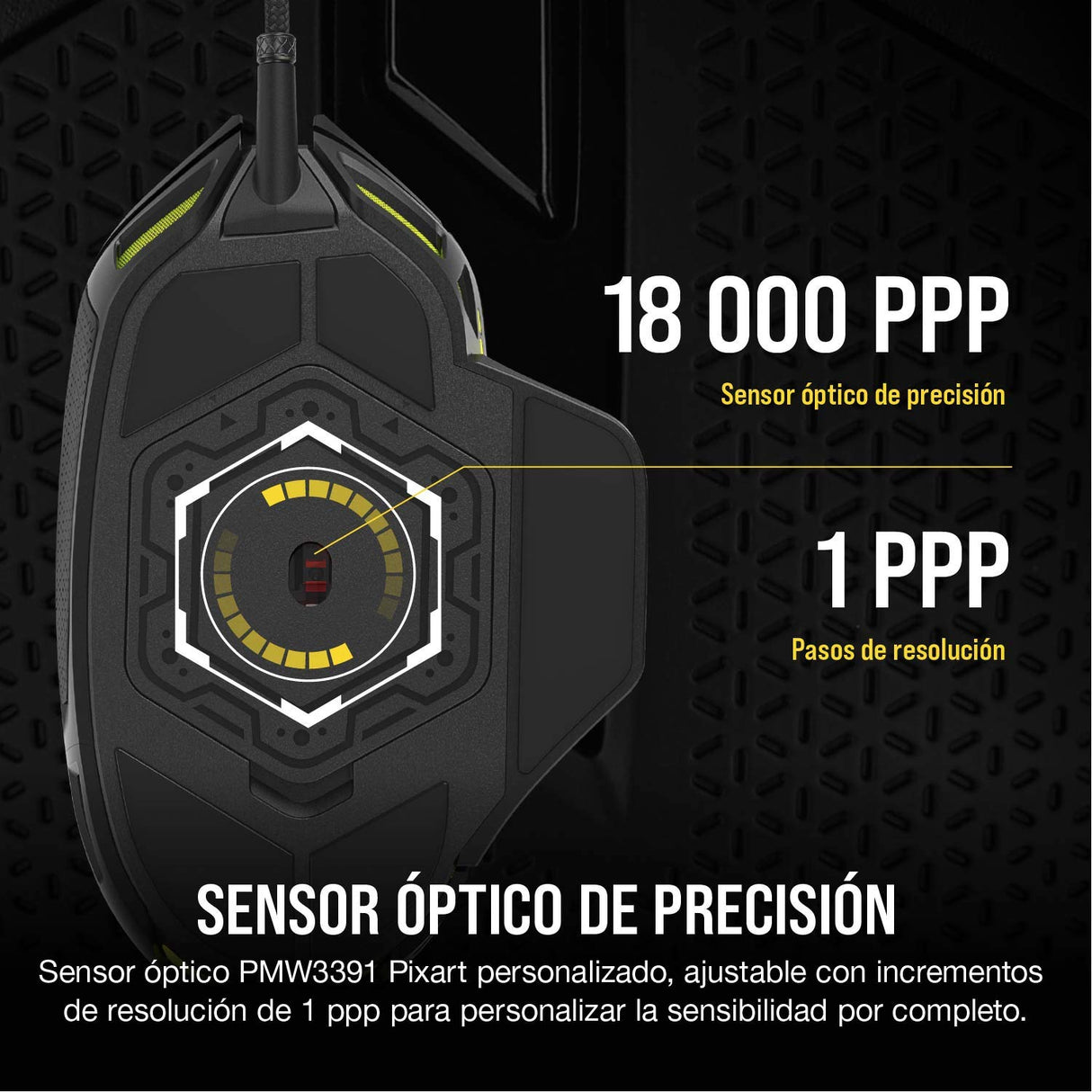 Corsair NIGHTSWORD RGB Ratón de Juego FPS/MOBA con Cable - 18.000 PPP - 10 Botones Programables - Sistema de Pesas - Compatible con iCUE - PC, Mac, PS5, PS4, Xbox - Negro