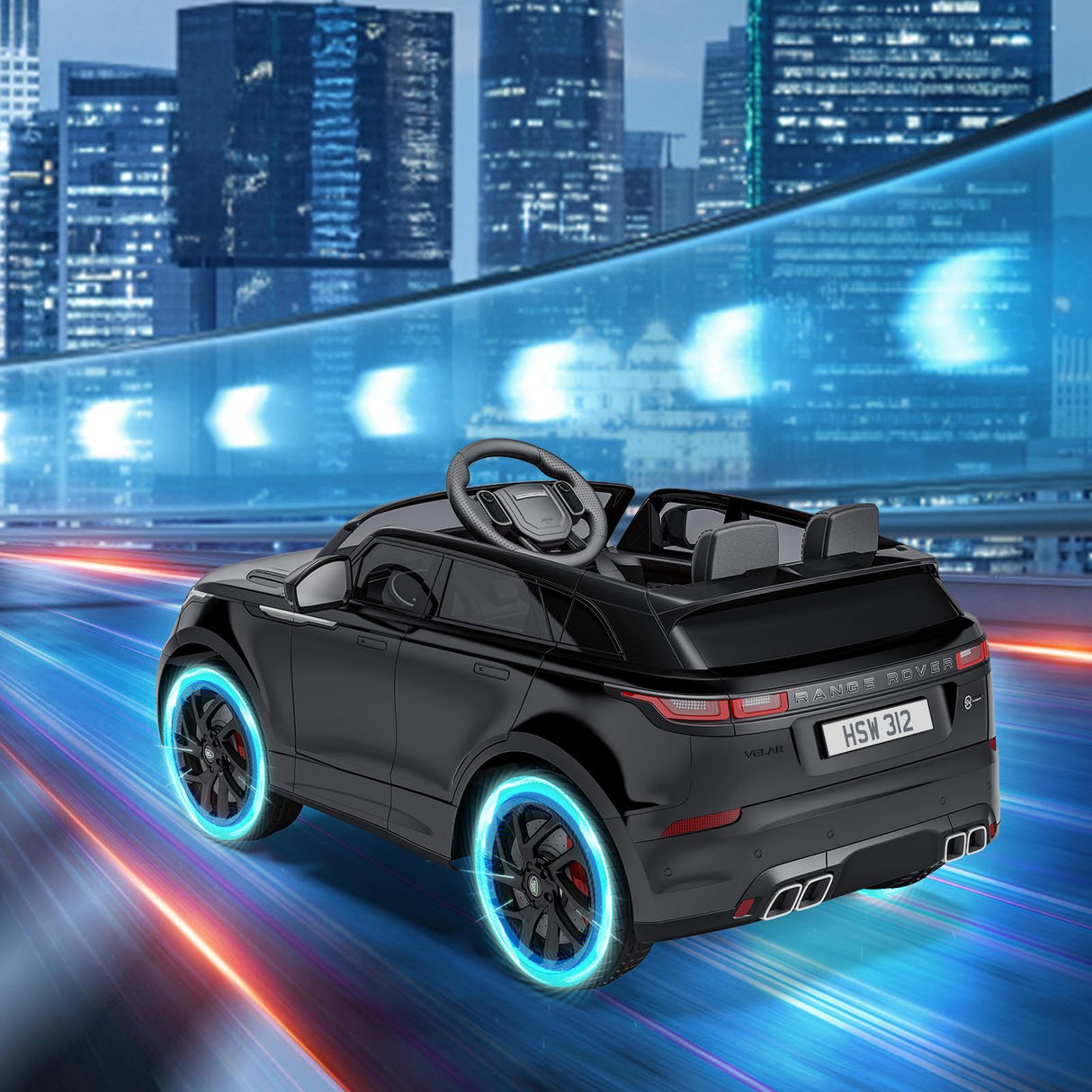 Coche eléctrico para niños, Land Rover con Licencia, 12 V, con Mando a Distancia, música, educación temprana, USB, TF, Mp3, Coche eléctrico para niños a Partir de 3 años (Negro)