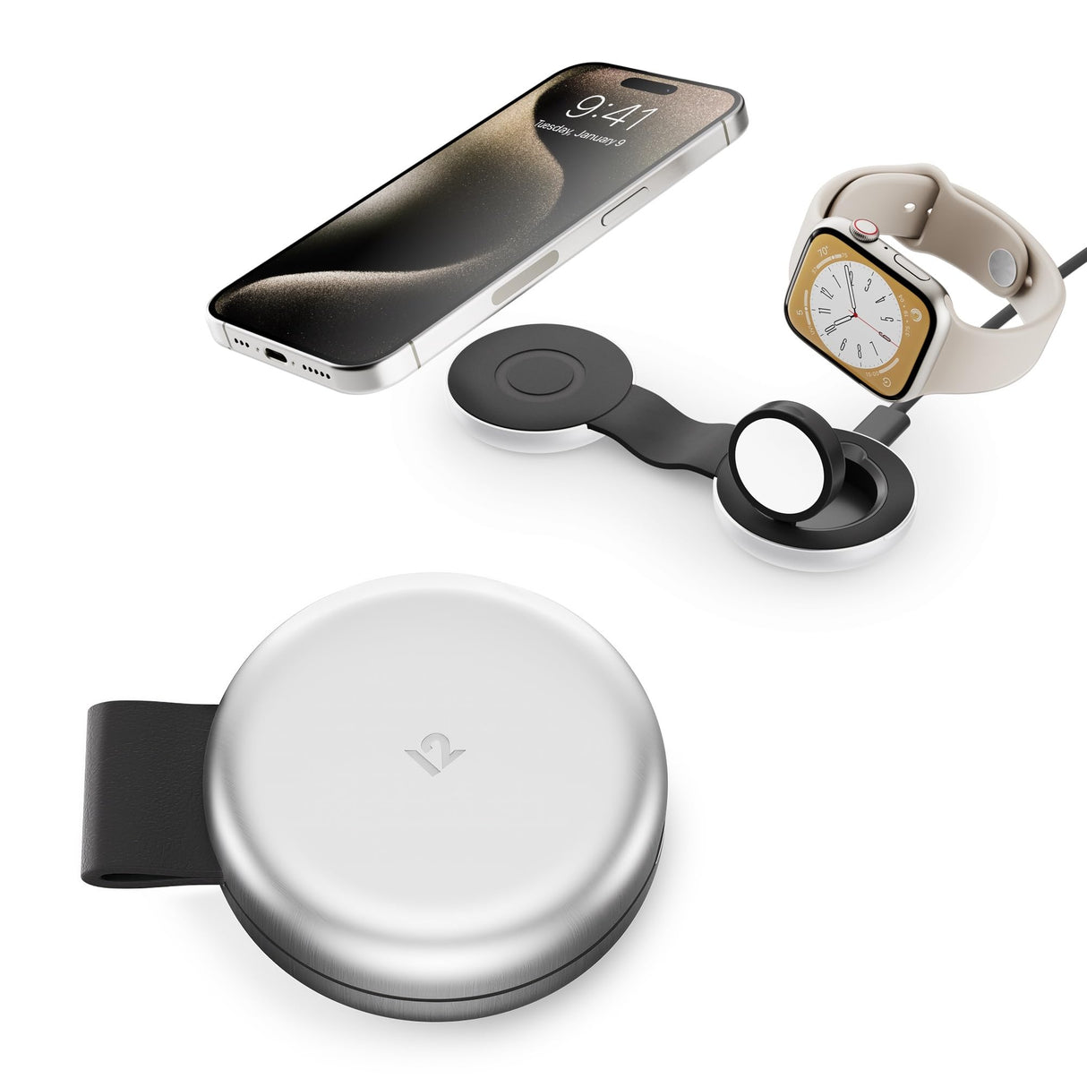 Twelve South Butterfly 2 en 1 Cargador inalámbrico Compacto Plegable con Adaptador de Viaje, Carga MagSafe Duo de 15 W para iPhone, Airpods y Apple Watch