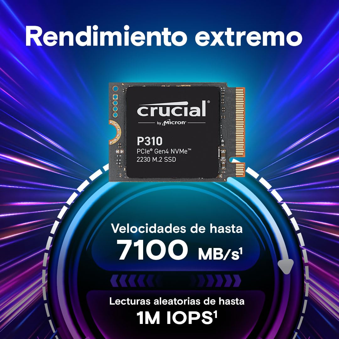 Crucial P310 SSD 2TB PCIe Gen4 NVMe M.2 2230, hasta 7.100 MB/s, Compatible con Steam Deck, ASUS ROG Ally, MSI Claw & Microsoft Surface, Disco Duro - CT2000P310SSD2
