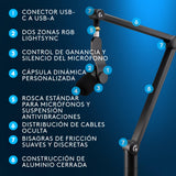 Logitech G Yeticaster GX, micrófono dinámico de gaming supercardioide con brazo, iluminación RGB y LIGHTSYNC, micrófono USB tipo difusión para PC y Mac, con uso para grabación y streaming - Negro