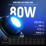 NEEWER HB80C - Iluminación de vídeo LED RGBWW 80 W, Incluye batería de 72 W, Cargador rápido PD 100 W, Control App/2,4 G, 10400 Lux/m 2500 K-7500 K, Montura Bowens Mini, para Estudio fotográfico,