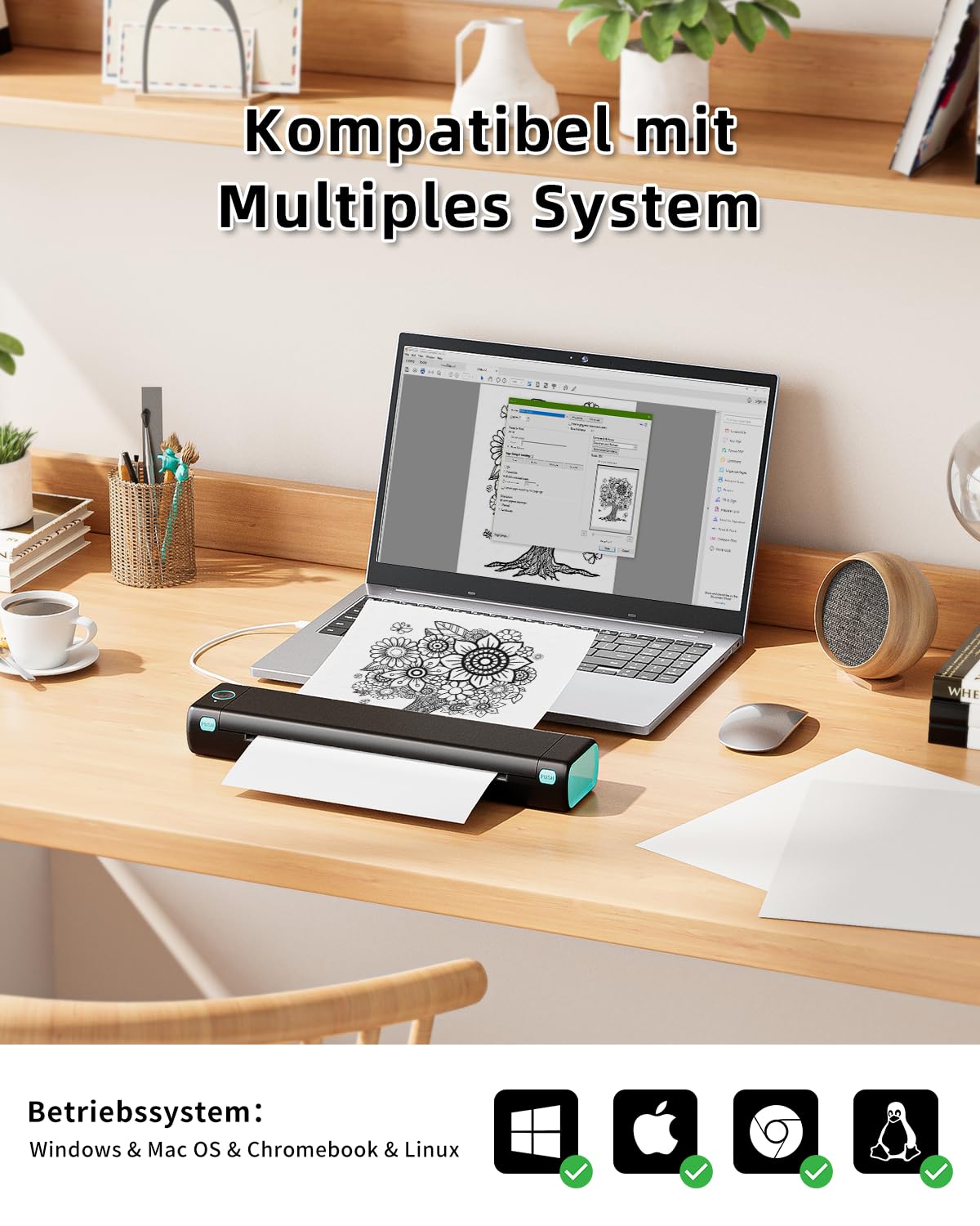 Phomemo M08F Impresora Térmica Portátil, Compatible con Papel Térmico A4, Impresoras de Viaje Móviles Inalámbricas para Automóviles y Oficinas