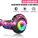 SISIGAD Hoverboard Kart, Hoverboard Todo Terreno Autoequilibrado de 6.5/‘ Pulgadas con Altavoces Bluetooth y Luces LED Hoverboard Niño,Starry Sky Purple,HY-A02