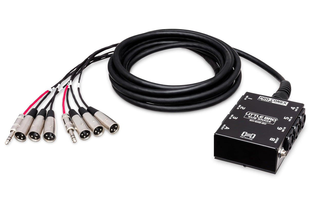 Hosa SH-6X2-20, Pro-Conex Little Bro' Sub Snake, Hosa 6 x XLR Sends and 2 x 1/4 in TRS Returns, 20 ft