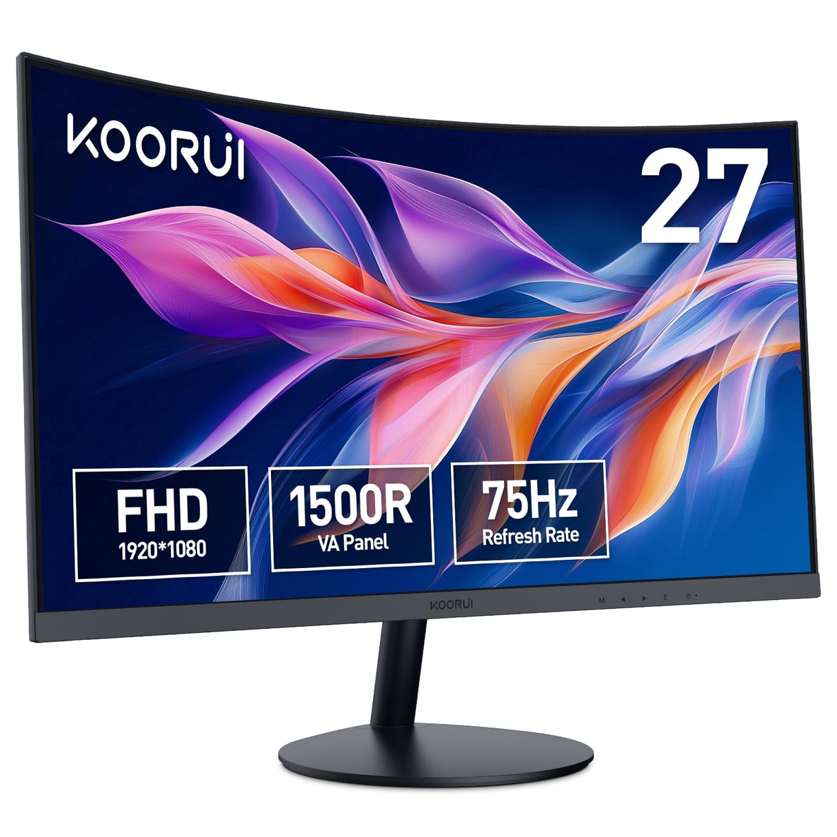 KOORUI Monitor Curvo - 27 Pulgadas Full HD (1920x1080 a 75 Hz, 5ms, VA 3000:1, Curvatura 1500R, HDMI, VGA, Antirreflejo, Eye Ease, Inclinación)