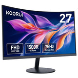 KOORUI Monitor Curvo - 27 Pulgadas Full HD (1920x1080 a 75 Hz, 5ms, VA 3000:1, Curvatura 1500R, HDMI, VGA, Antirreflejo, Eye Ease, Inclinación)