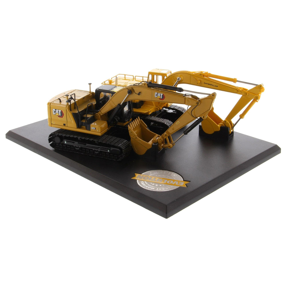 Caterpillar Diecast Masters 85715-Excavadora Evolution Set con Libro 225 y Cat 323, Escala, Aprox. 6,3 x 8,0 x 16,3 cm, a Partir de 14 años, Yellow, Scale 1:50