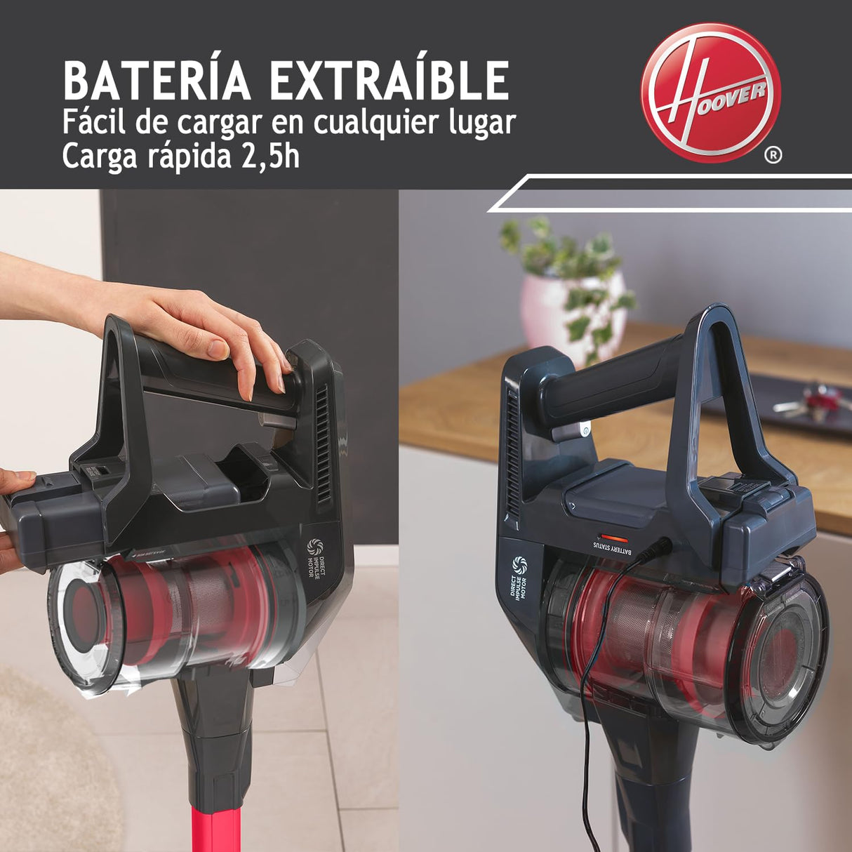 Hoover HF300 Home, HF322TH Aspiradora sin Cable, sin Bolsa, 3 en 1, Escoba, de Mano y Vertical, Rodillo 2 en 1 Suelos y Alfombras, Autonomía 40 min, Color Azul