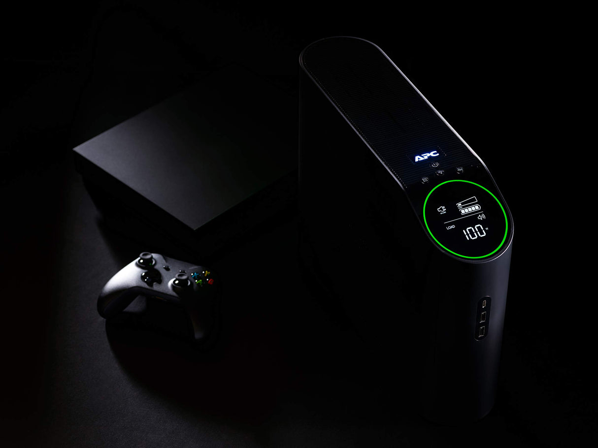 APC Gaming Sistema de alimentación ininterrumpida Back UPS Pro, 2200VA/1320W, Torre, 230V, 4X Tomas Schuko y 2X IEC C13, Luces RGB, Onda sinusoidal Pura, Medianoche (Negro) BGM2200B-GR