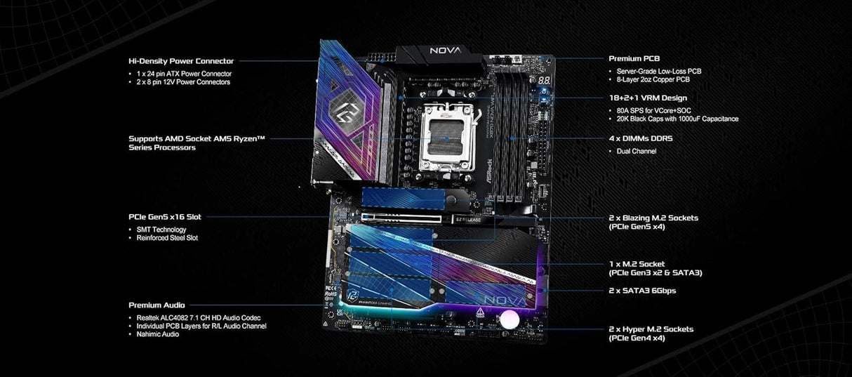 ASRock X870 Nova WiFi AM5 ATX HDMI/USB-C DDR5 - AMD Sockel AM5 (Ryzen Zen4) - ATX (90-MXBT20-A0UAYZ)